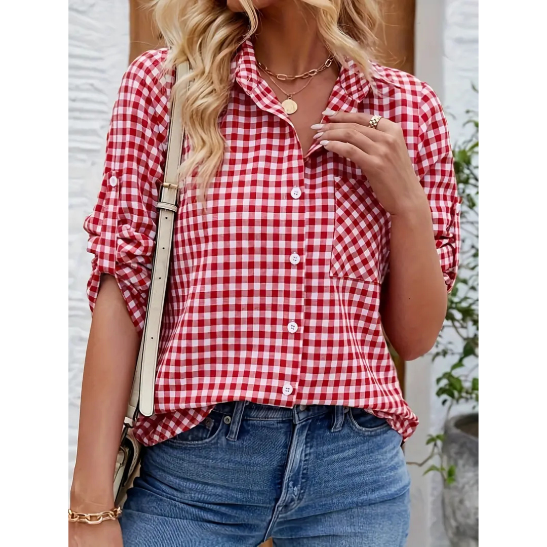 Casual Button-Down Shirt for Women | Red