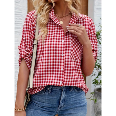 Casual Button-Down Shirt for Women | Red