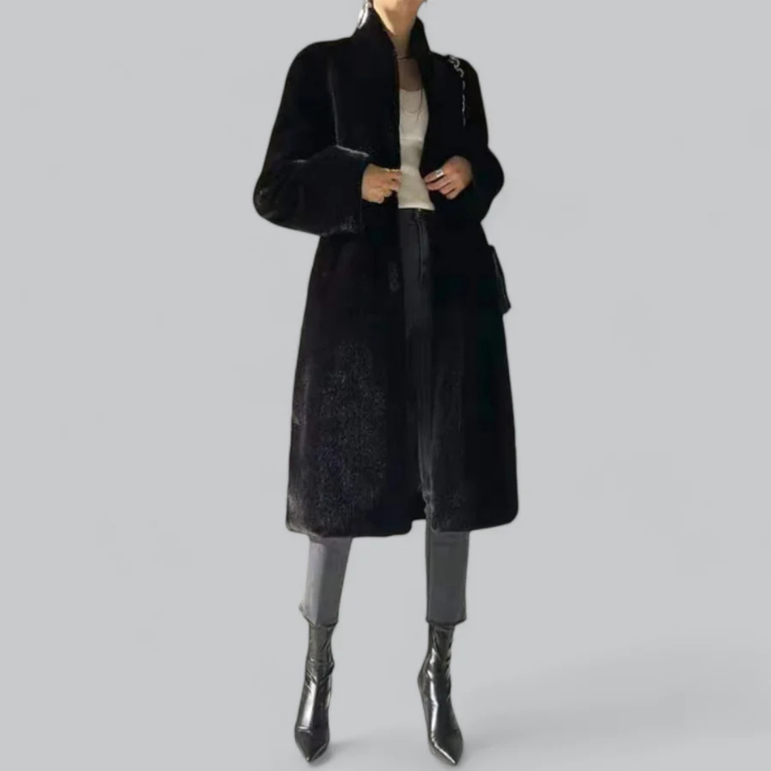 Women's Slim Long Classic Winter Trench Coat | Black