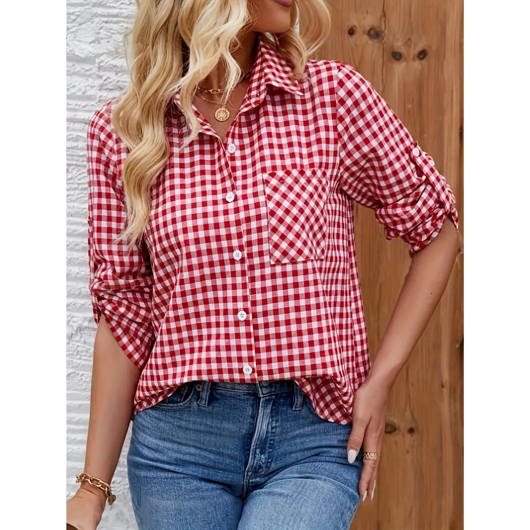 Casual Button-Down Shirt for Women | Red