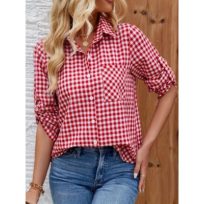Casual Button-Down Shirt for Women | Red