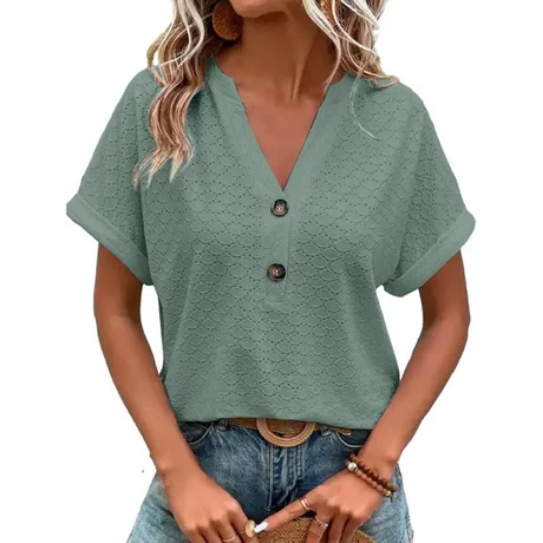 Short-Sleeve Summer Blouse For Women | V-Neck