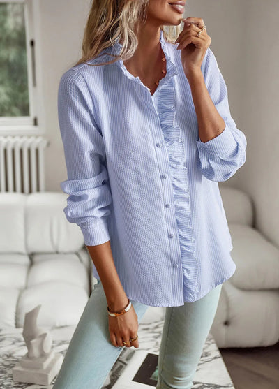 Button-Down Blouse With Ruffles For Women | Casual