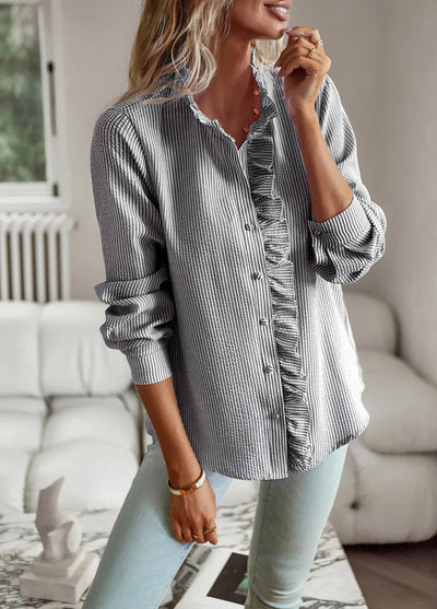 Button-Down Blouse With Ruffles For Women | Casual