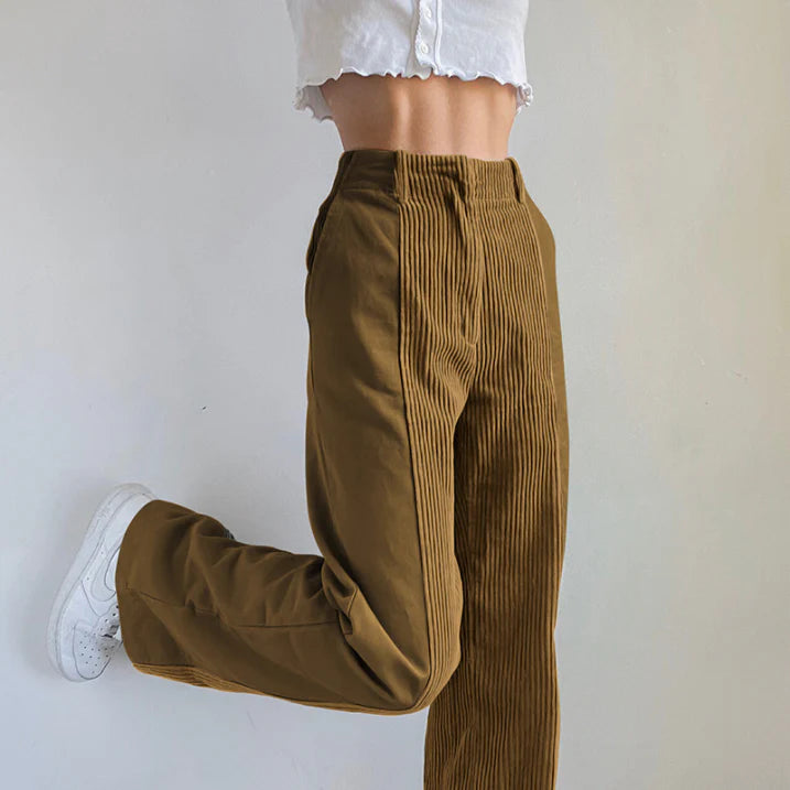 Women’s Trendy High-Waist Corduroy Trousers | Wide Leg