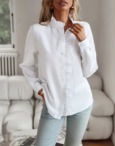 Button-Down Blouse With Ruffles For Women | Casual