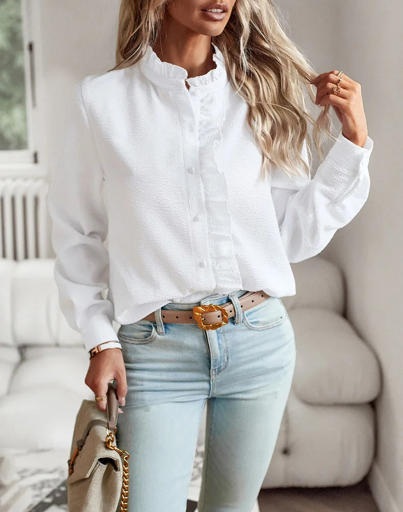 Button-Down Blouse With Ruffles For Women | Casual