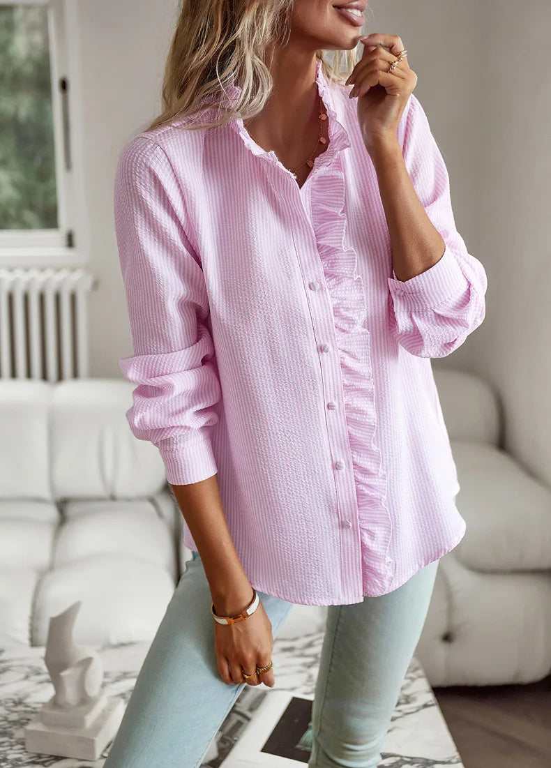 Button-Down Blouse With Ruffles For Women | Casual