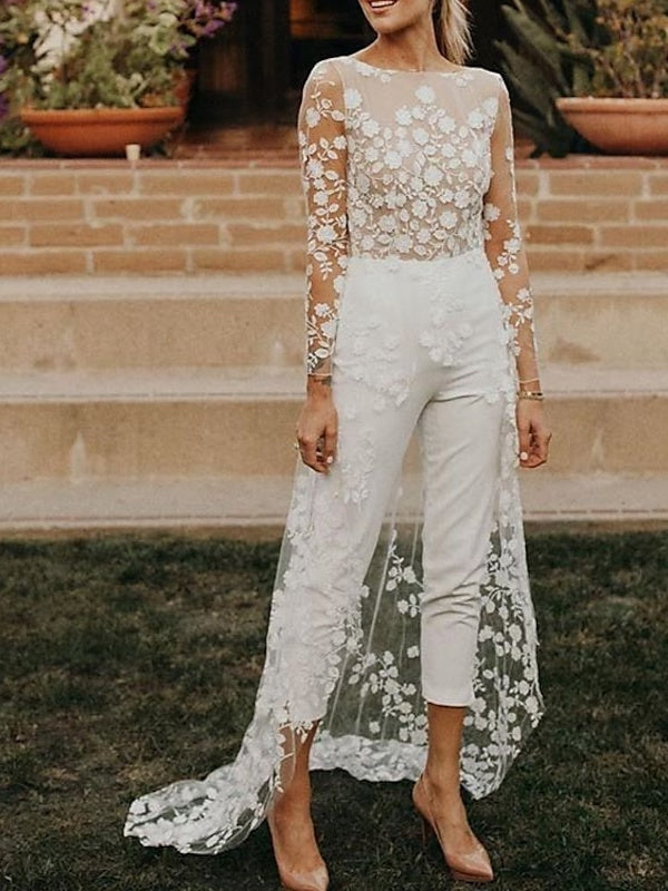 White Bridal Jumpsuit | Long Sleeve