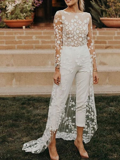 White Bridal Jumpsuit | Long Sleeve