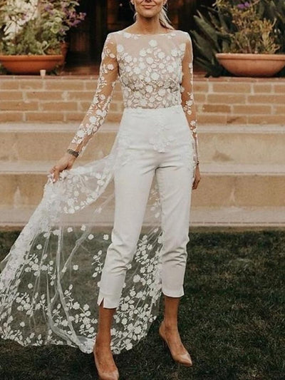 White Bridal Jumpsuit | Long Sleeve