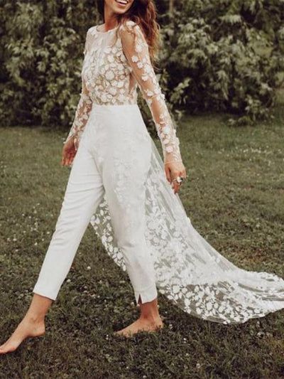 White Bridal Jumpsuit | Long Sleeve