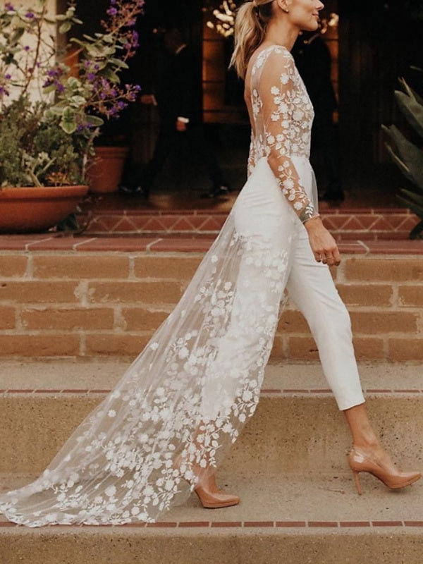 White Bridal Jumpsuit | Long Sleeve