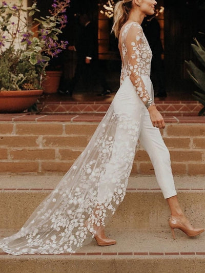 White Bridal Jumpsuit | Long Sleeve