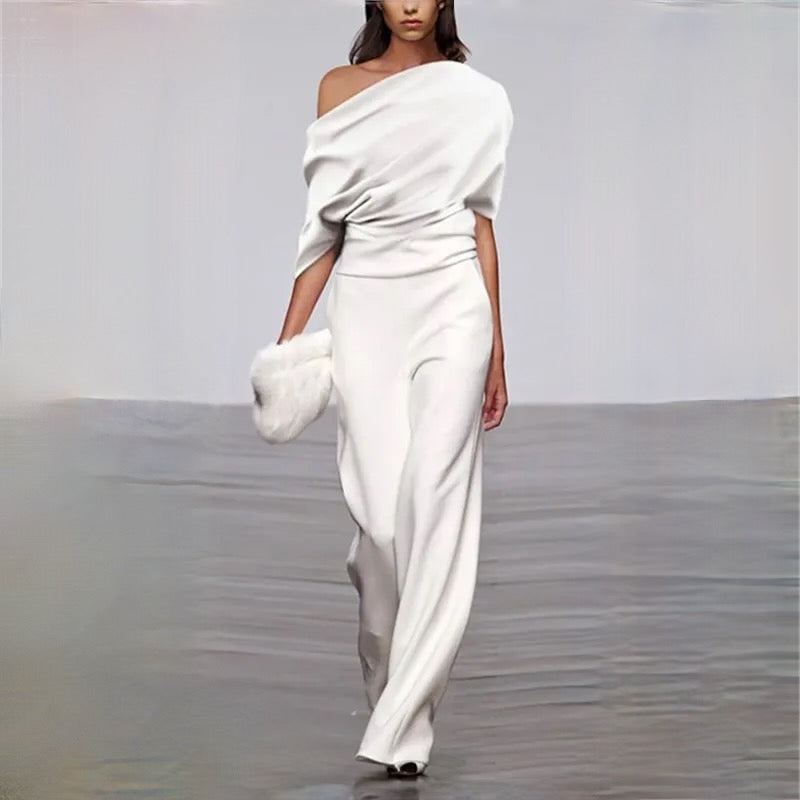 Summer Jumpsuit With One-Shoulder Strap And Wide Leg For Women