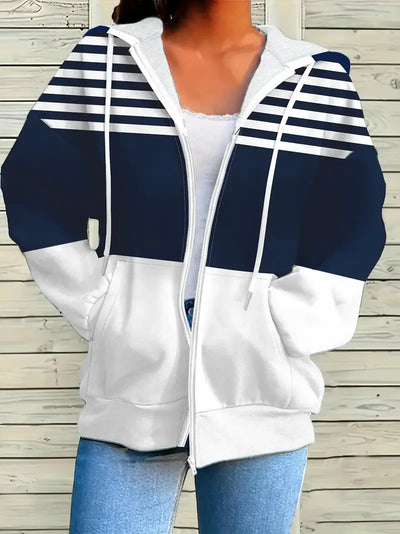 Striped Winter Sweatshirt for Women | With Hood