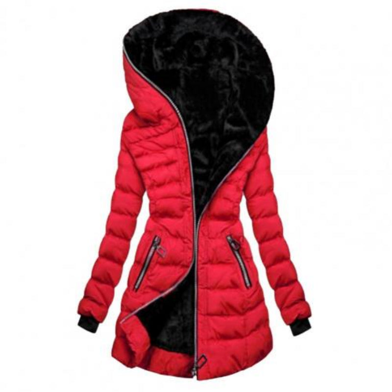 Women's Padded Long Zip Hooded Jacket | Warm