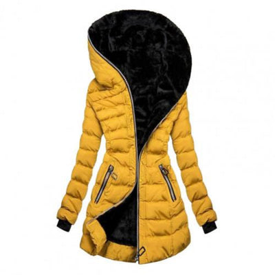 Women's Padded Long Zip Hooded Jacket | Warm