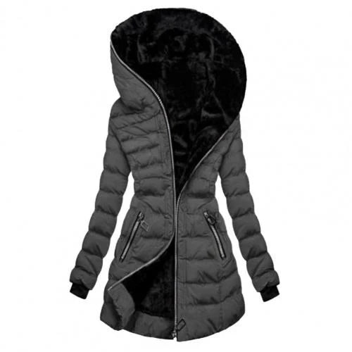 Women's Padded Long Zip Hooded Jacket | Warm