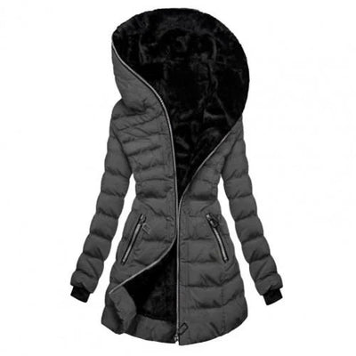 Women's Padded Long Zip Hooded Jacket | Warm