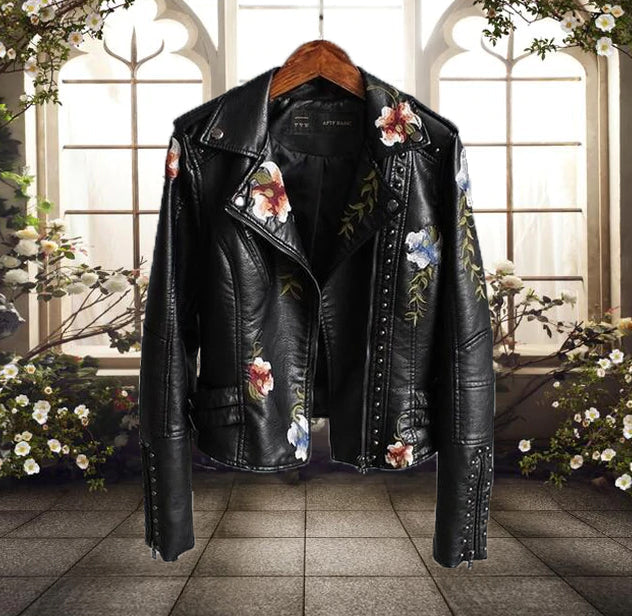 Women's Biker Jacket With Floral Pattern | Casual