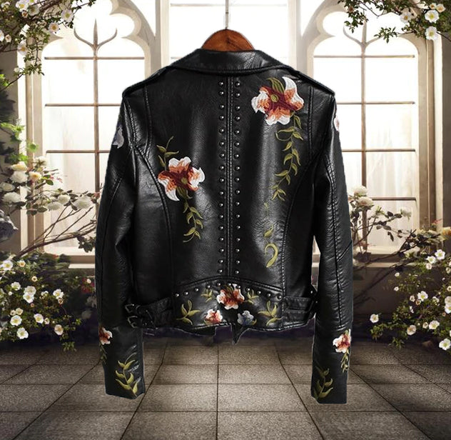 Women's Biker Jacket With Floral Pattern | Casual