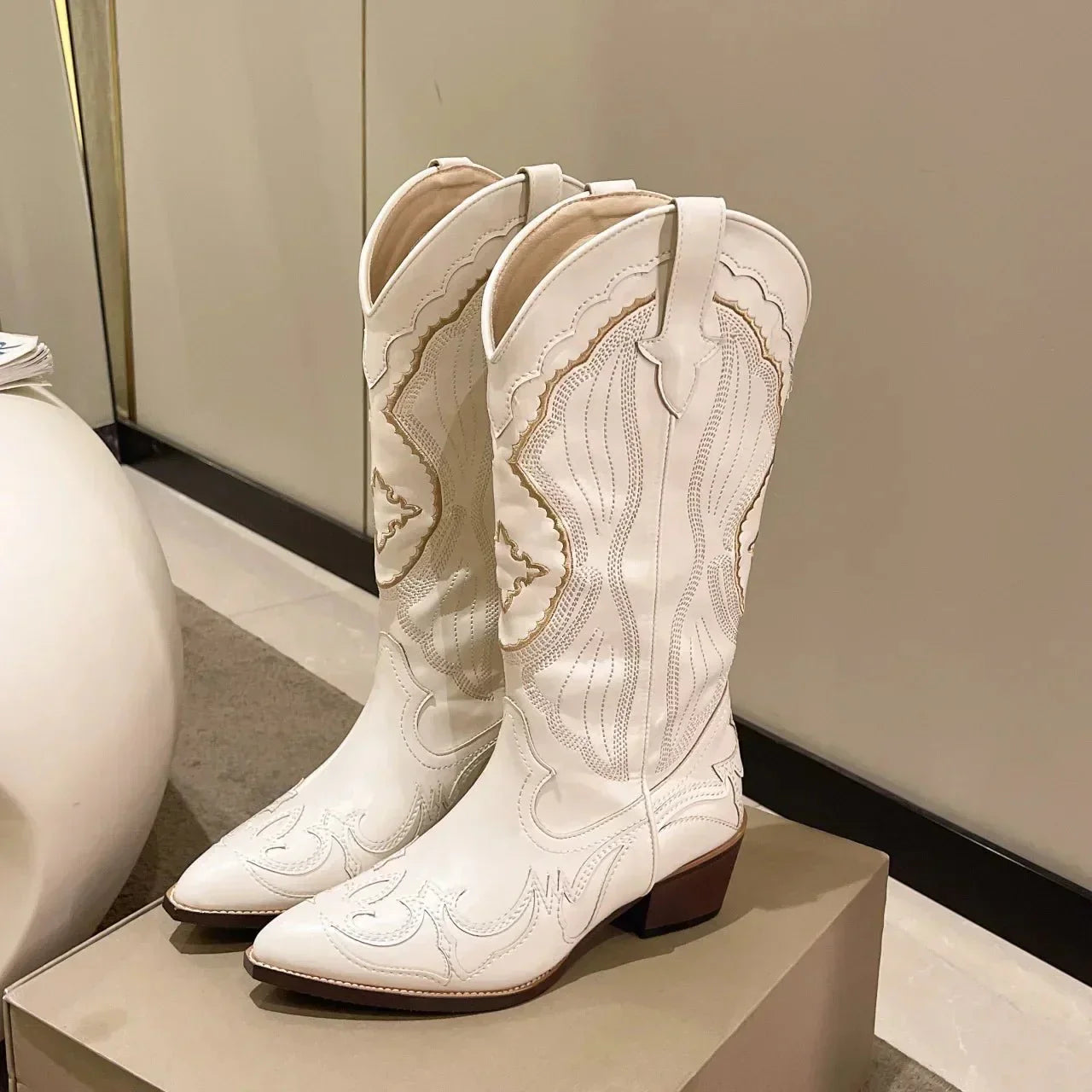Mid-Calf Western-Style Cowboy Boots for Women